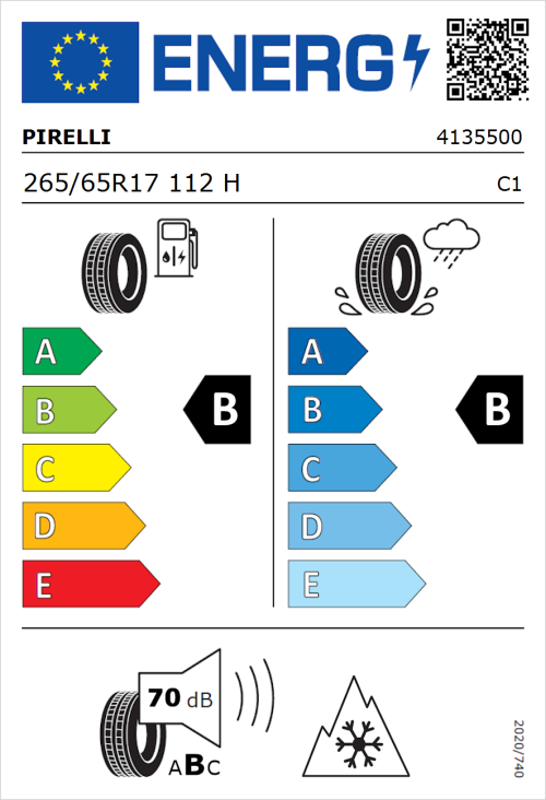 Tyre Label for Pirelli Scorpion All Season SF2 265/65R17 112H