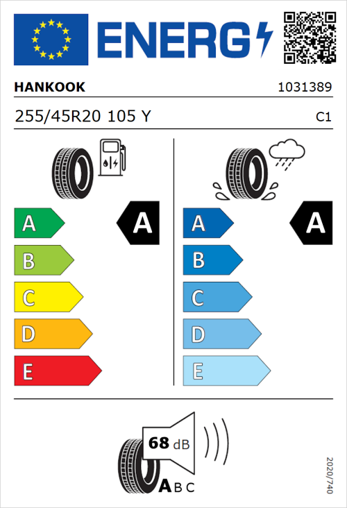 Tyre Label for Hankook ION evo SUV (IK01A) 255/45R20 105Y