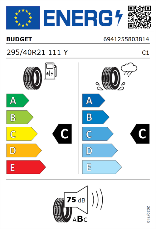 Tyre Label for Budget Budget 295/40R21 111Y