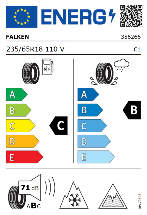 Tyre Label for Falken Euroall Season AS220 PRO 235/65R18 110V