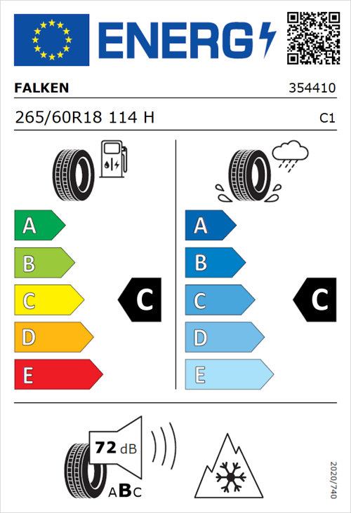 Tyre Label for Falken Wildpeak A/T AT3WA 265/60R18 114H