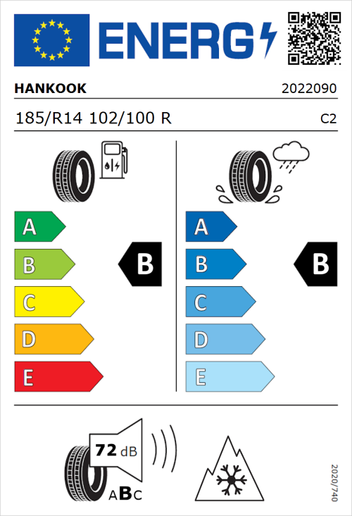 Tyre Label for Hankook Vantra Transit (RA58) 185/R14 102/100R