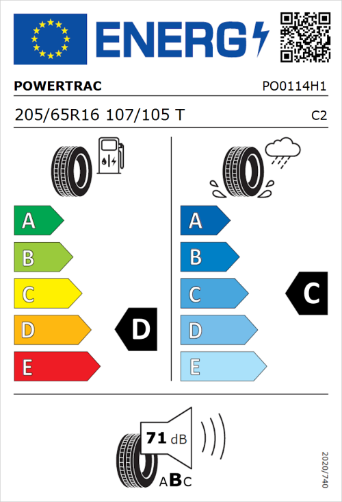 Tyre Label for Powertrac Van Tour 205/65R16 107/105T