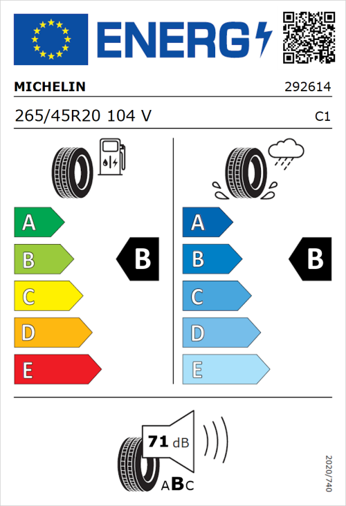 Tyre Label for Michelin Latitude Tour HP 265/45R20 104V